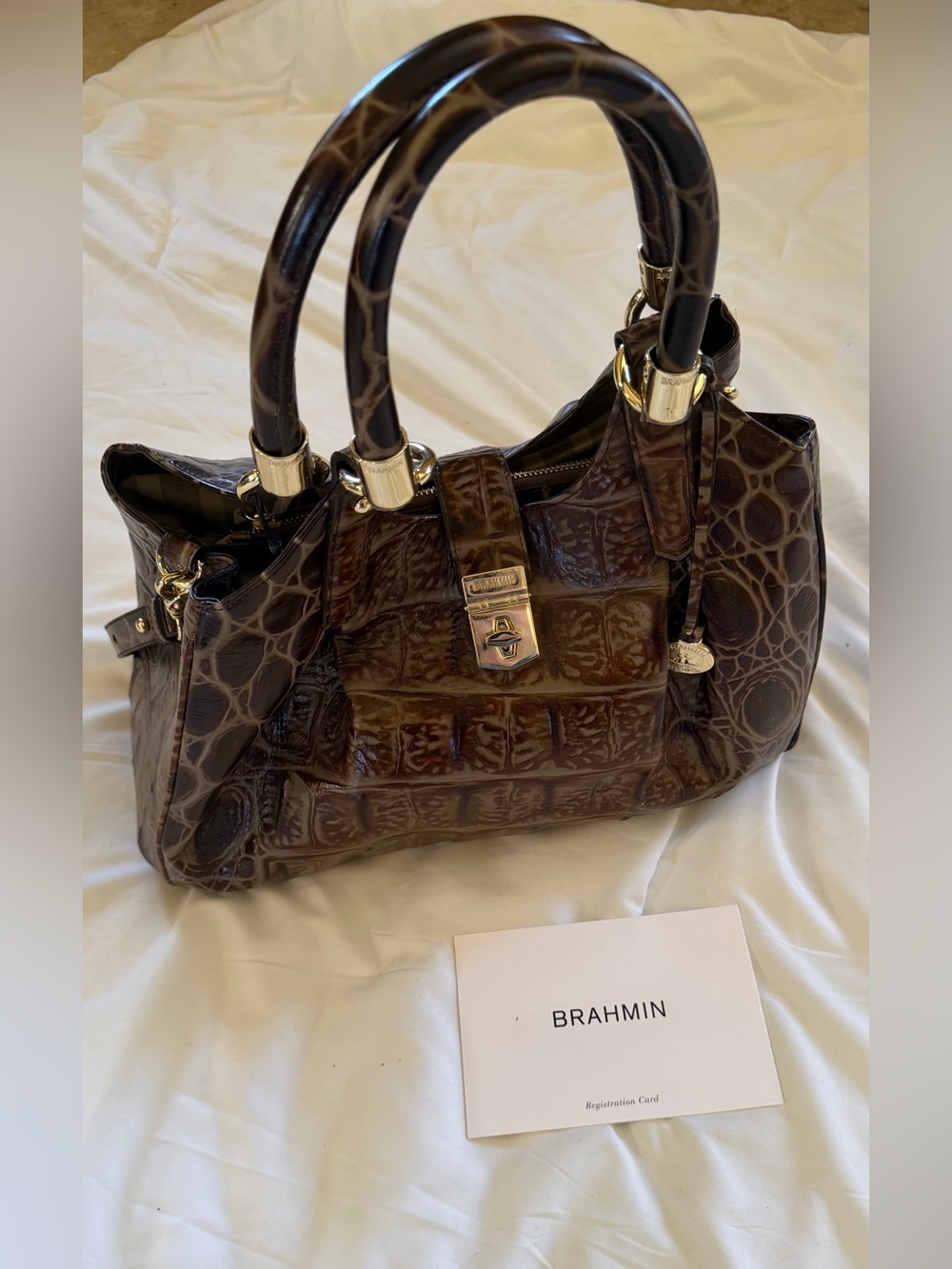 Brahmin 
Brown Croc-Embossed Leather Satchel - Brown